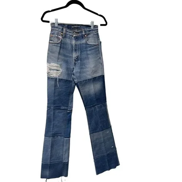 Free People Breyer And Eliot Distressed Patchwork Flare Jeans Blue Size 23